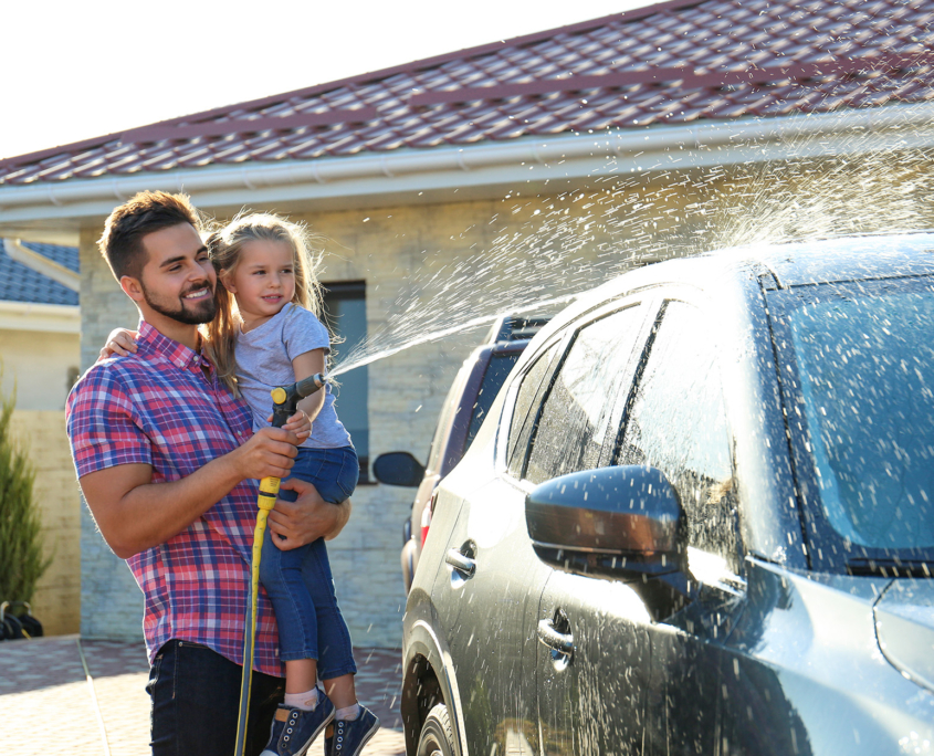 Dad And Daughter Wash Car